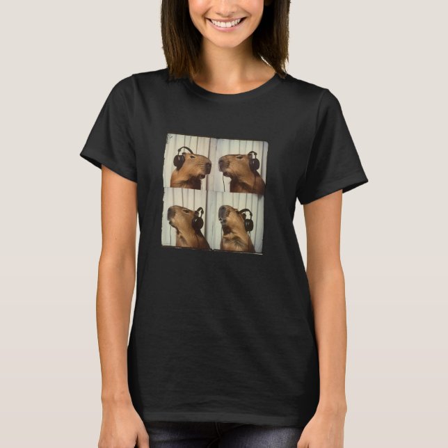 Kapybara i hörlurar, Cute Capy Älskare ADHD Autism T Shirt (Framsida)