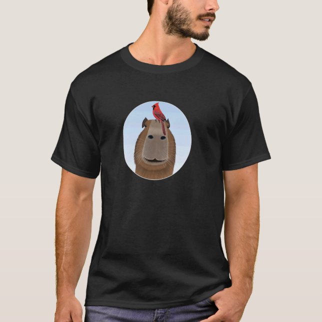 Kapybara med kardinalfågel Fågelskådning Fågelskåd T Shirt (Framsida)