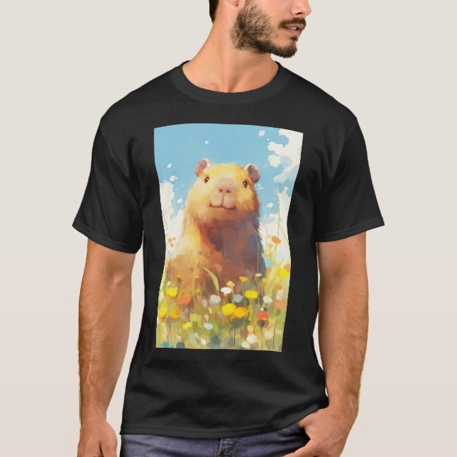 Kapybara på ängen t shirt (Framsida)