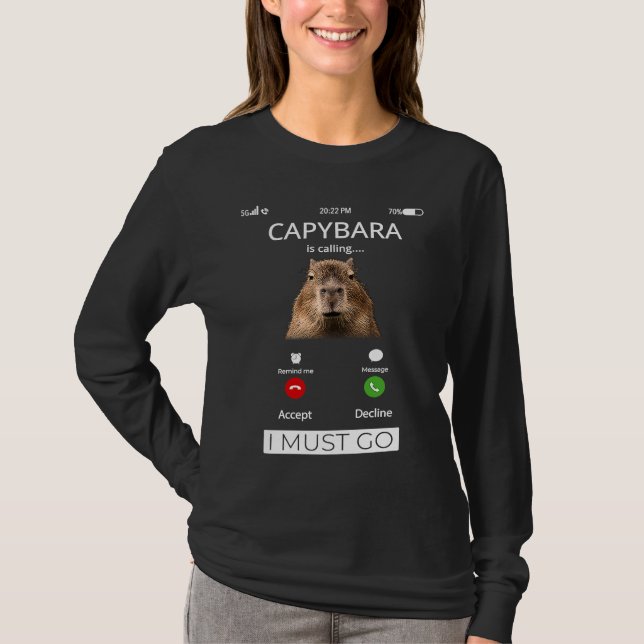 Kapybara Ringer Kapybara Gnagare Djur Roligt T Shirt (Framsida)
