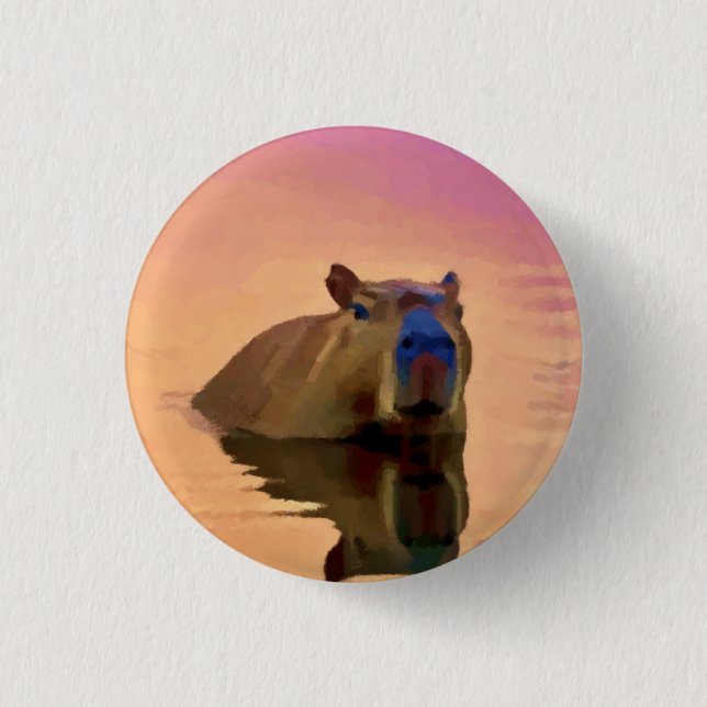 Kapybara Simpity Tranquil Sjö Square Sticker Knapp (Framsida)