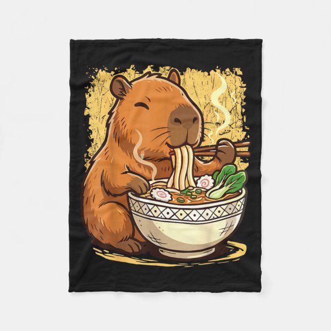 Kapybara som äter Ramen nudlar  Fleecefilt (Framsidan)