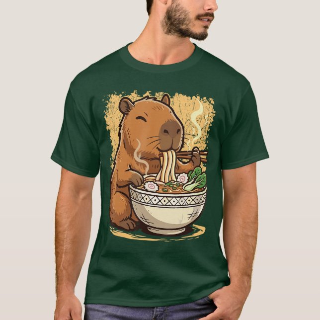 Kapybara som äter Ramen Nudlar T Shirt (Framsida)