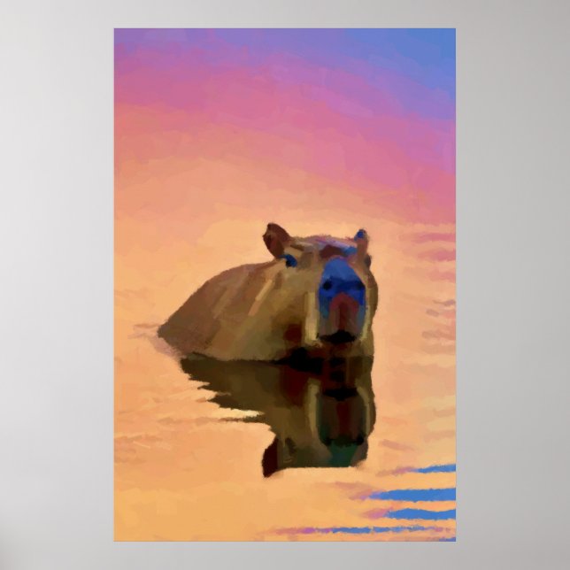 Kapybara som dyker upp från en lugn sjö poster (Framsidan)
