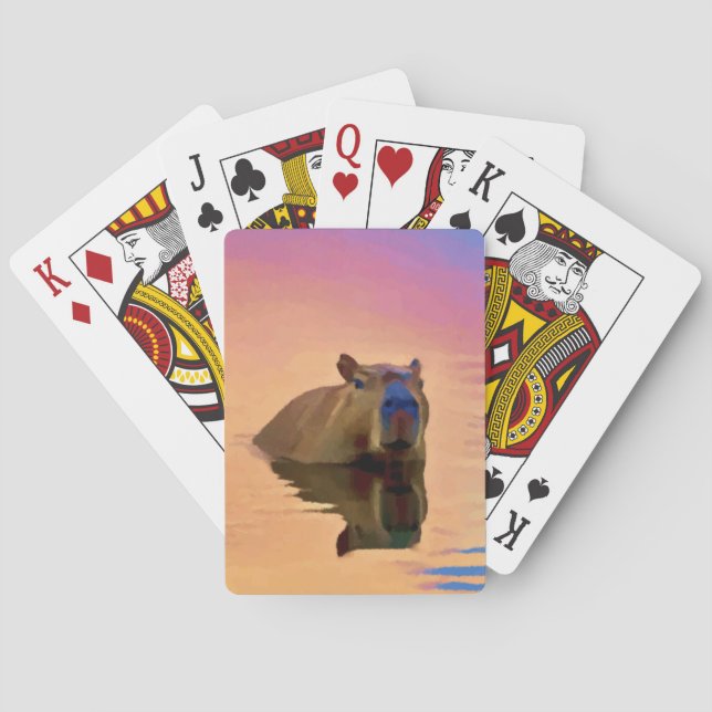 Kapybara som kommer från en tranquil Sjö Casinokort (Baksidan)