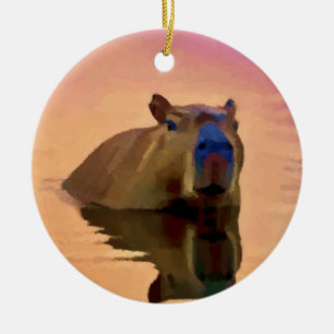 Kapybara som kommer från en tranquil Sjö Julgransprydnad Keramik