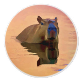 Kapybara som kommer från en tranquil Sjö Knopp