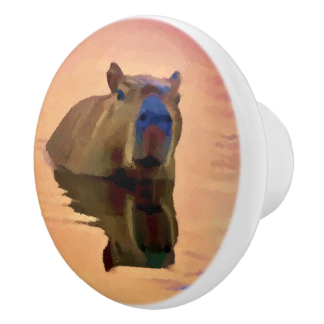 Kapybara som kommer från en tranquil Sjö Knopp (Höger)