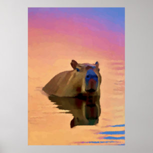 Kapybara som kommer från en tranquil Sjö Poster