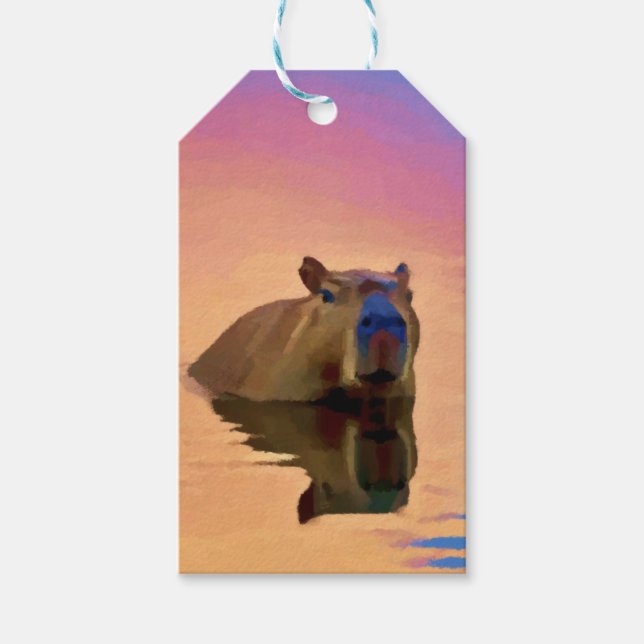 Kapybara som kommer från en tranquil Sjö Presentetikett (Framsidan)