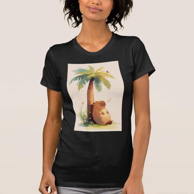 Kapybara som sover under palmer t shirt (Framsida)