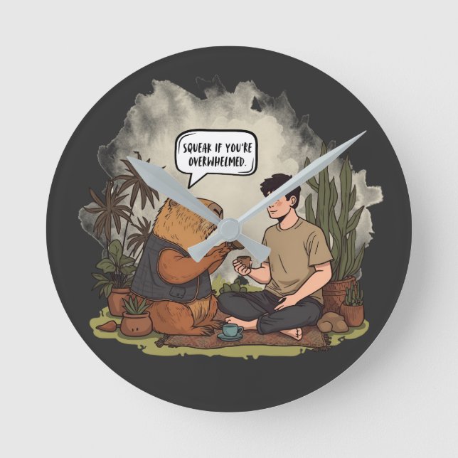 Kapybara terapi - fyrkant om du är överväldigad rund klocka (Framsida)