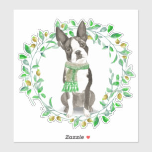 Kär lite Boston Terrier med scarfen Klistermärken