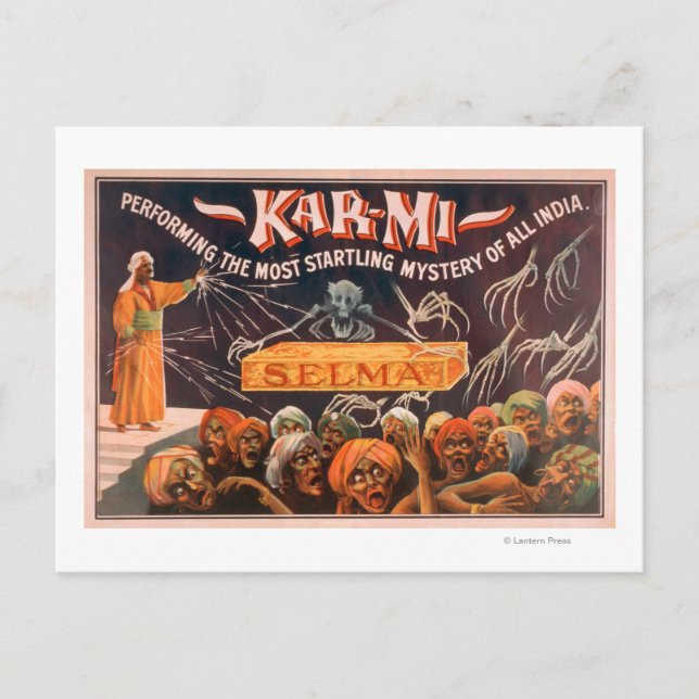 Kar-mi "All Indias mest påbörjade mysterium" Vykort (Framsida)