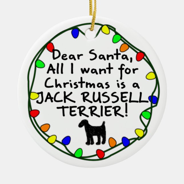 Kär Santa jackRussell Terrier Julgransprydnad Keramik (Framsidan)