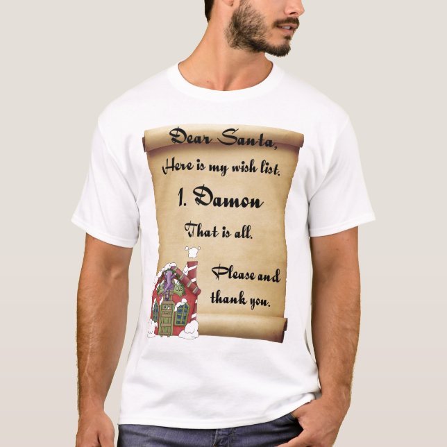 Kär Santa julönskelista Damon T-shirt (Framsida)