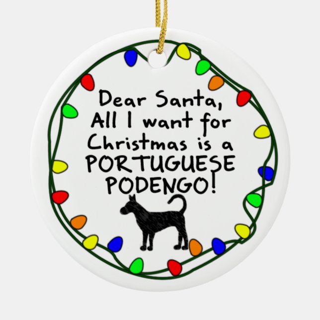 Kär Santa portugis Podengo Julgransprydnad Keramik (Framsidan)