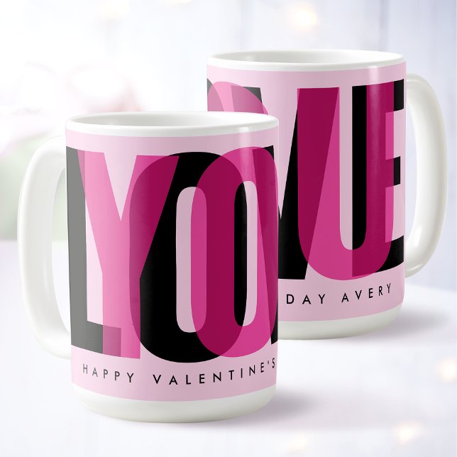 Kära anpassat namn Alla hjärtans dag Rosa Kaffemugg (Skapare uppladdad)