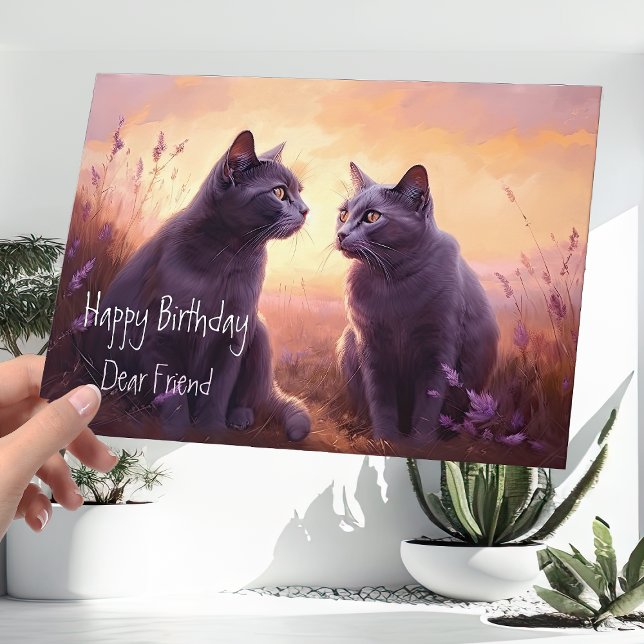 Kära Friend Russian Blue Kattunge Birthday Kort (Skapare uppladdad)