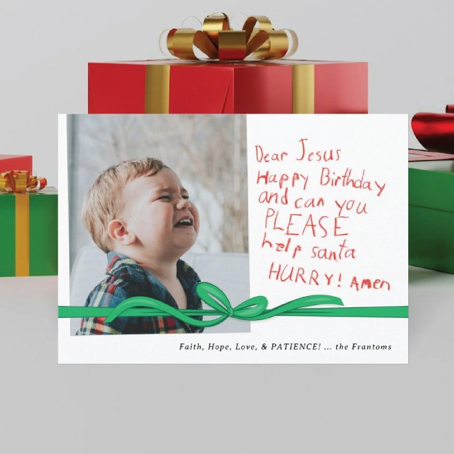 "Kära Jesus" Red Crayon-anteckning Foto-julkort (Skapare uppladdad)