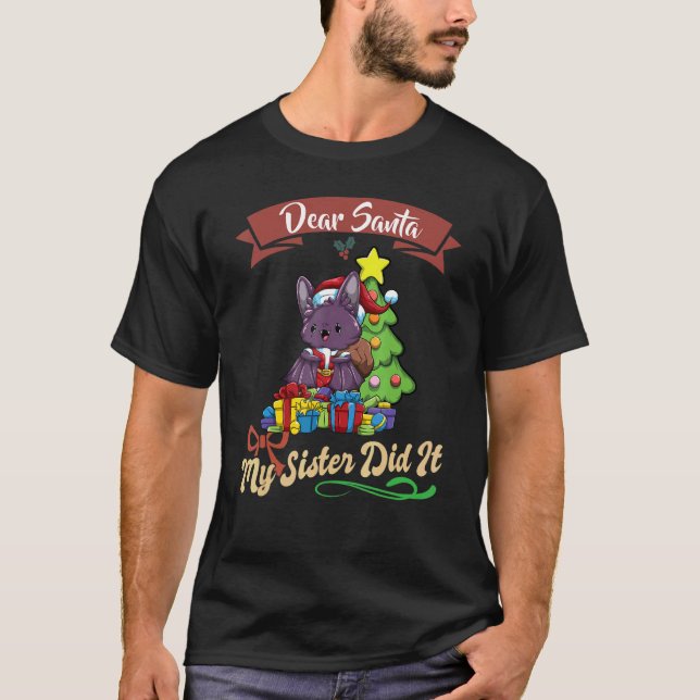 Kära jultomten Min syster gjorde det Syskon jul_4 T Shirt (Framsida)