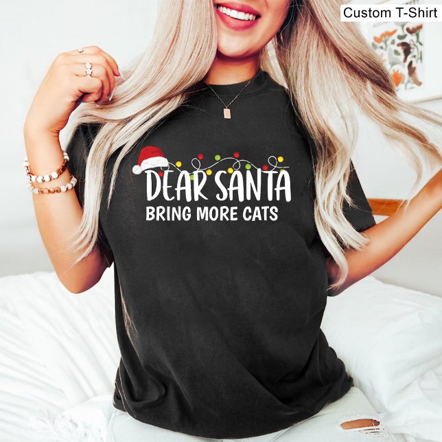 Kära jultomten, ta med fler kattor/fin julsvart t shirt (Dear Santa Bring More Cats / Funny Christmas Black T-Shirt)