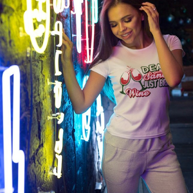 Kära jultomten, ta med Vin jul Party T Shirt (Skapare uppladdad)