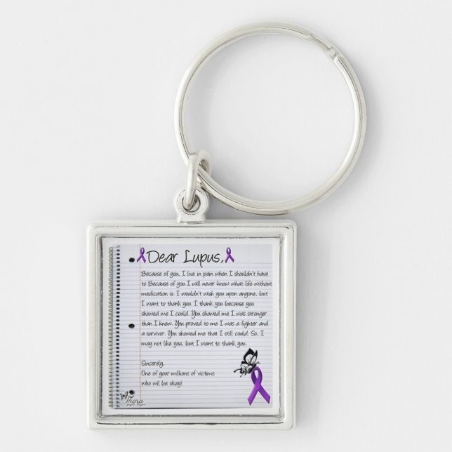 Kära Lupus. Fyrkantig Silverfärgad Nyckelring (Framsidan)