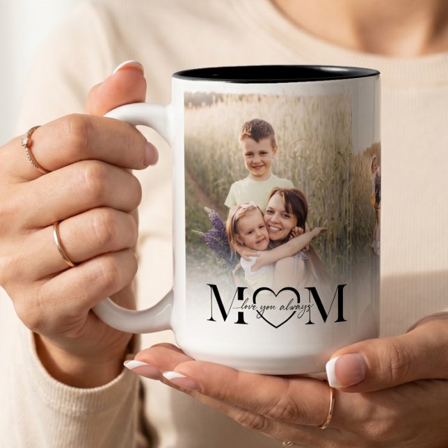 Kära mamma Foto Collage Glad födelsedag Minnessake Två-Tonad Mugg (Love You Mom Photo Collage Happy Birthday Keepsake Two-Tone Coffee Mug)