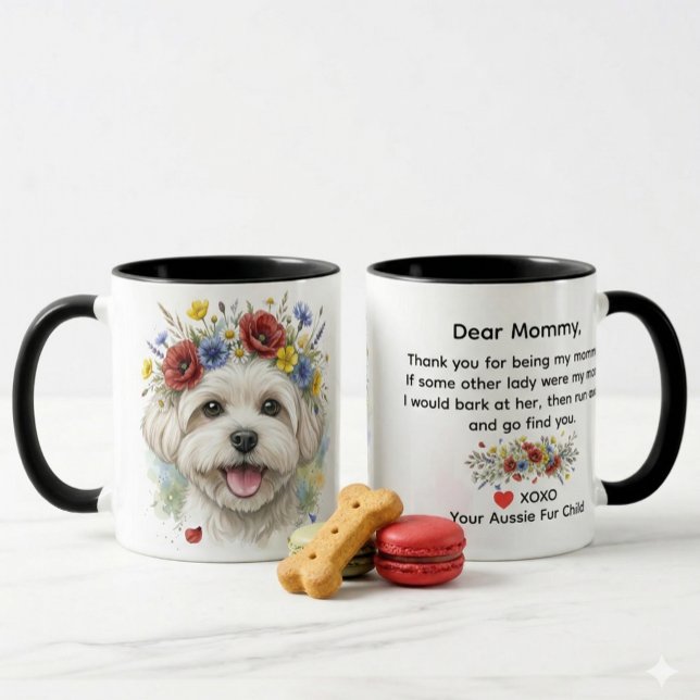 Kära Mamma Malteser Hund  Vildbloms Krans Akvarell Mugg (Skapare uppladdad)