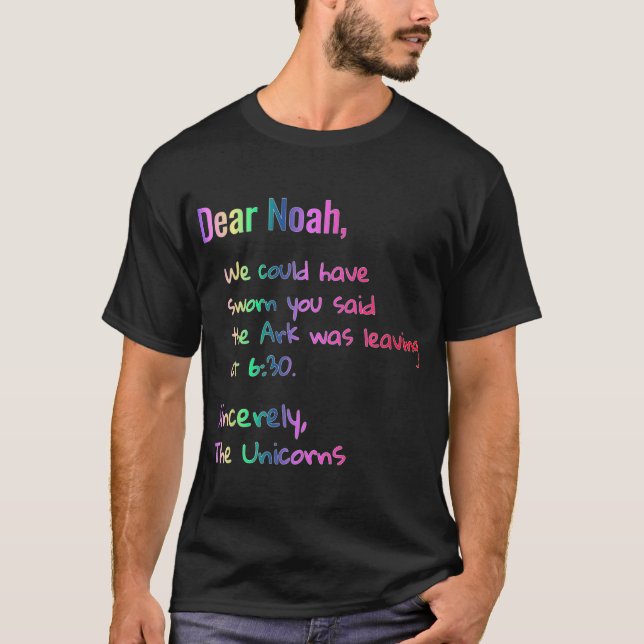 Kära Noah Ark lämnar Unicorns Tee Funny Christian (Framsida)
