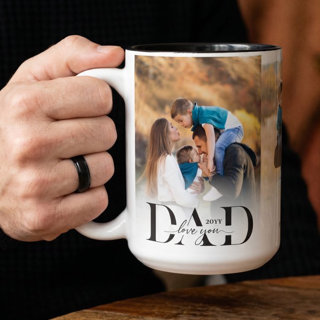 Kära Pappa Foto Collage Fars Dag Minnessaker Två-Tonad Mugg (Love You Dad Photo Collage Father's Day Keepsake Two-Tone Coffee Mug)