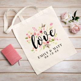 Kära Rosa Akvarell Blommor Bröllops Monogram Tygkasse