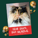Kära Santa Bah Humbug Funny Pet Photo Julkort<br><div class="desc">Det här roliga fotokortet för husdjur har hälsning "Kära Santa, Bah Humbug" med ett nästan kvadratiskt foto. Färg är rött och vitt, men kan ändras till vilket färg eller vilken som helst (till och med hälsning). Det är perfektens utformning för vilken djurälskare som helst! Det fungerar mycket bra med ett...</div>