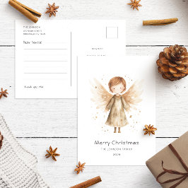 Kära Santa Brev Beige Boho Baby Angel Vykort