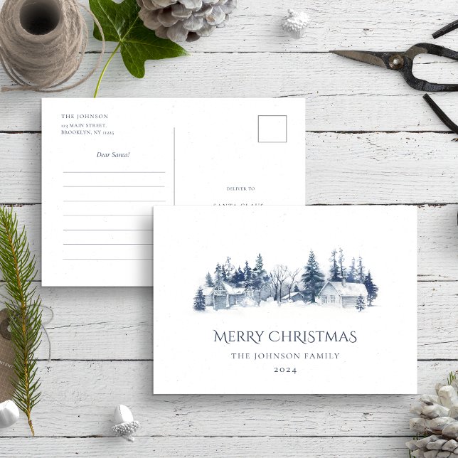 Kära Santa Brev Blue-julvinterbyn Vykort (Skapare uppladdad)