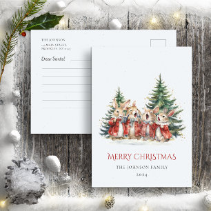 Kära Santa Brev Cute Funny Bunnies Baby Red Vykort