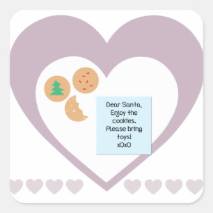 Kära Santa Cookies för Leksaker Lila Hearts Fyrkantigt Klistermärke