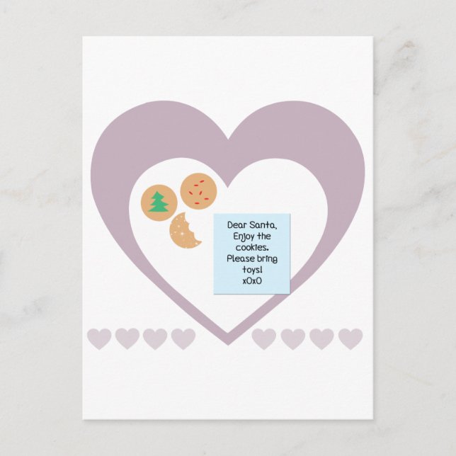 Kära Santa Cookies för Leksaker Lila Hearts Helg Vykort (Framsida)