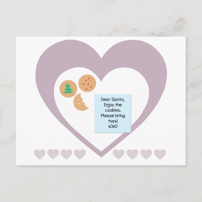 Kära Santa Cookies för Leksaker Lila Hearts Helg Vykort (Framsida)