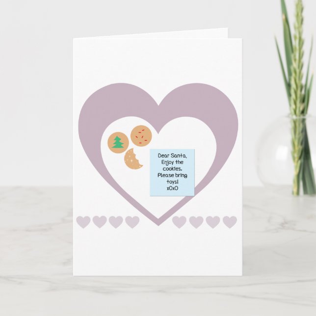 Kära Santa Cookies för Leksaker Lila Hearts Helgkort (Framsida)