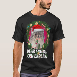 Kära Santa Cute Grått Persian Cat Naughty för Chri T Shirt