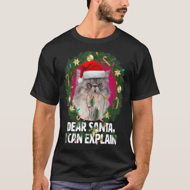 Kära Santa Cute Grått Persian Cat Naughty för Chri T Shirt (Framsida)