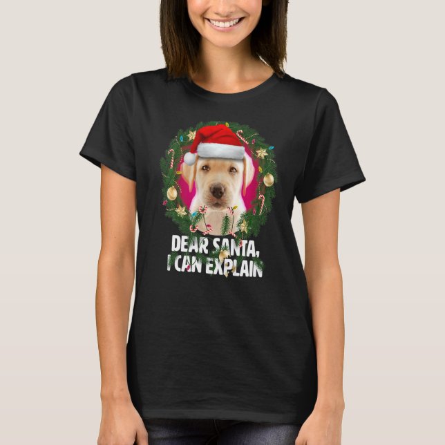 Kära Santa Cute Gult Labrador Naughty for Kristus T Shirt (Framsida)