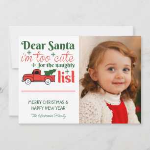 Kära Santa Cute Naughty List en fotojul Julkort