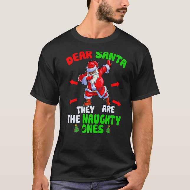 Kära Santa de är Naughty Ones Dab Santa Black C T Shirt (Framsida)