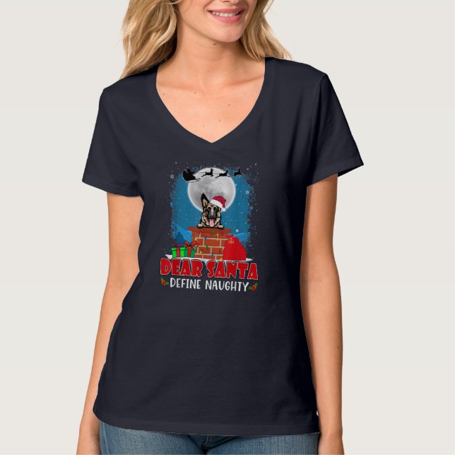 Kära Santa Define Naughty German Shepherd Hund Chr T Shirt (Framsida)