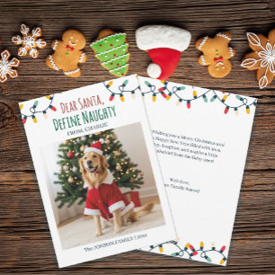 Kära Santa Define Naughty Rolig hund Photo Julkort