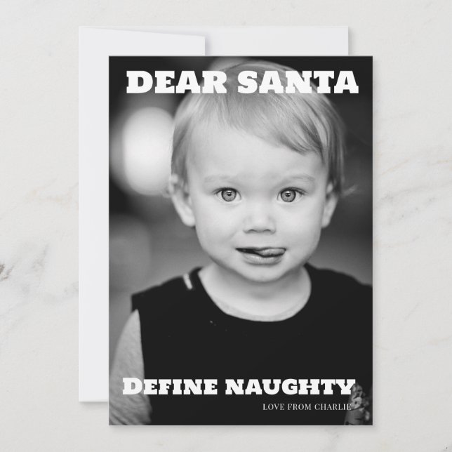 Kära Santa Define Naughty Typography Photo Julkort (Framsida)