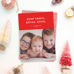 Kära Santa, Definiera Bra. Cute Funny Helgdag Phot Julkort<br><div class="desc">Det här söta, roliga fotokortet i helgdag har en fin röd bakgrund, en vit typ och ett enda foto. Hälsning står "Kära tomten, definiera bra". Denna utformning skulle också vara en perfekt för ett husdjurskort, men fungerar också underbart för eländiga vuxnor! Baksidan har ett enkelt rött och vitt diagonalt rand-filter...</div>